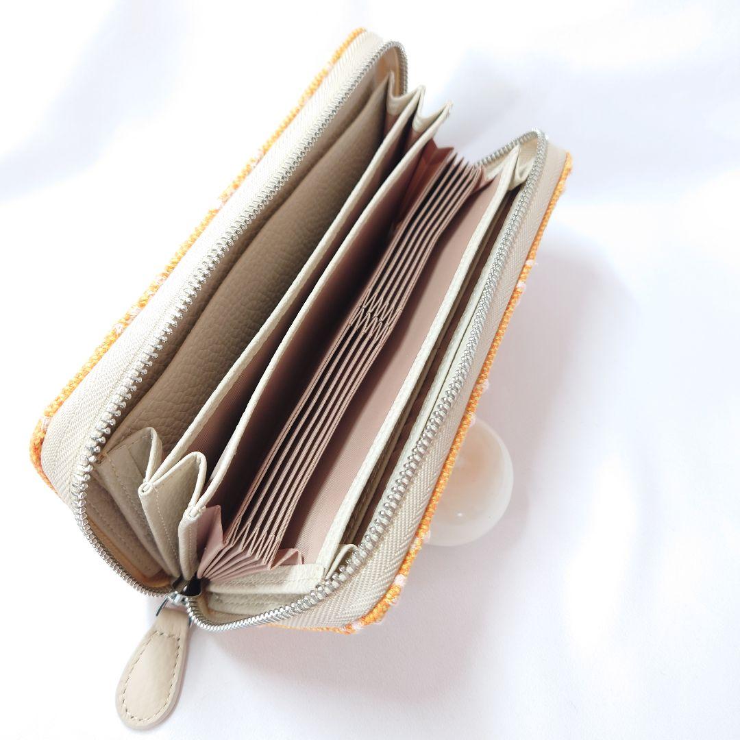 【現品】オレンジ×ピンク タンバリン 本革ギャルソン長財布 ミナペルホネン