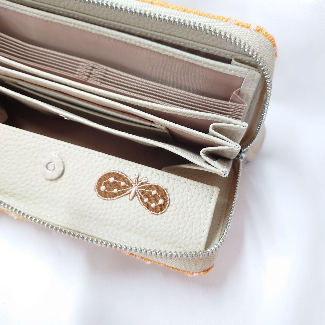 【現品】オレンジ×ピンク タンバリン 本革ギャルソン長財布 ミナペルホネン