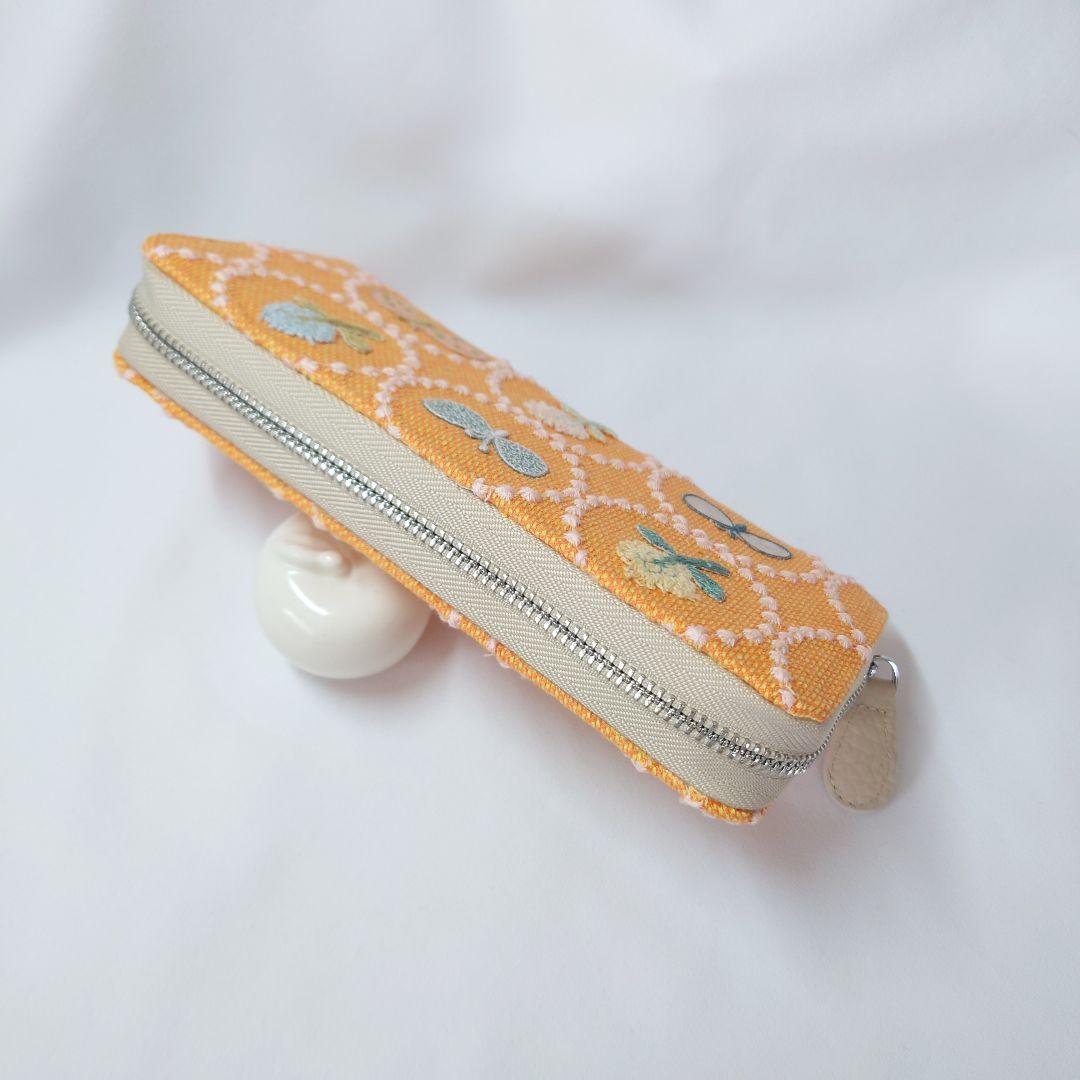 【現品】オレンジ×ピンク タンバリン 本革ギャルソン長財布 ミナペルホネン