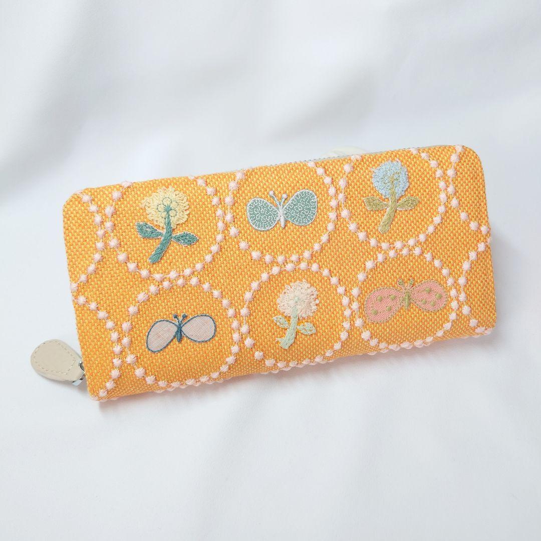 【現品】オレンジ×ピンク タンバリン 本革ギャルソン長財布 ミナペルホネン