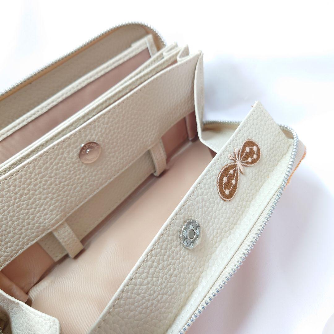 【現品】オレンジ×ピンク タンバリン 本革ギャルソン長財布 ミナペルホネン