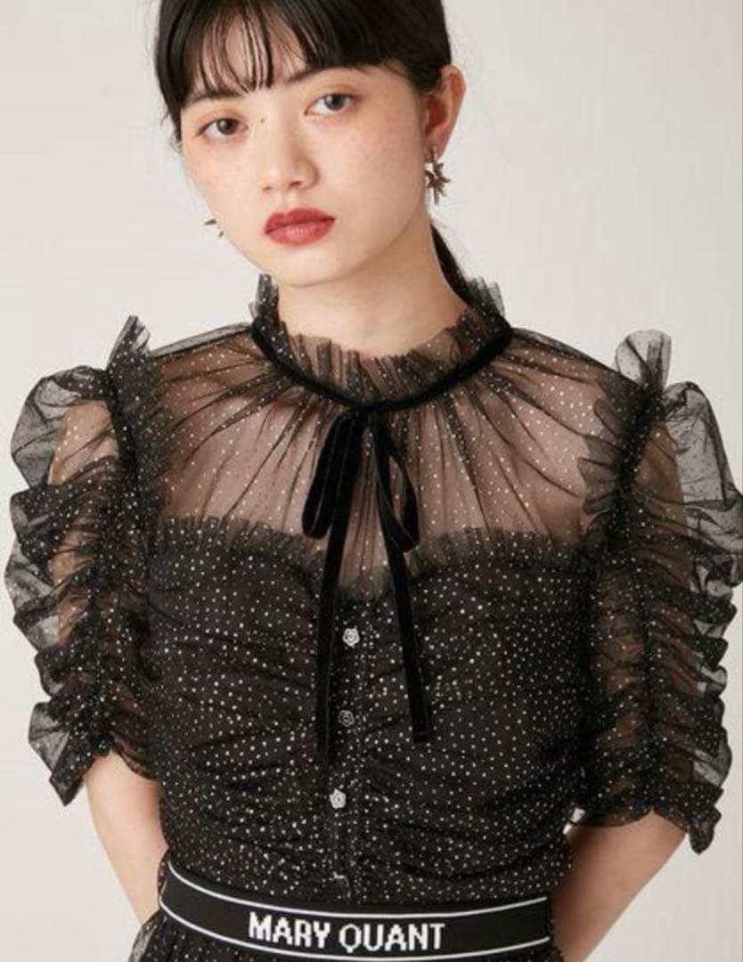 【LILY BROWN×MARY QUANT】ベルト付きドットチュールドレス 1