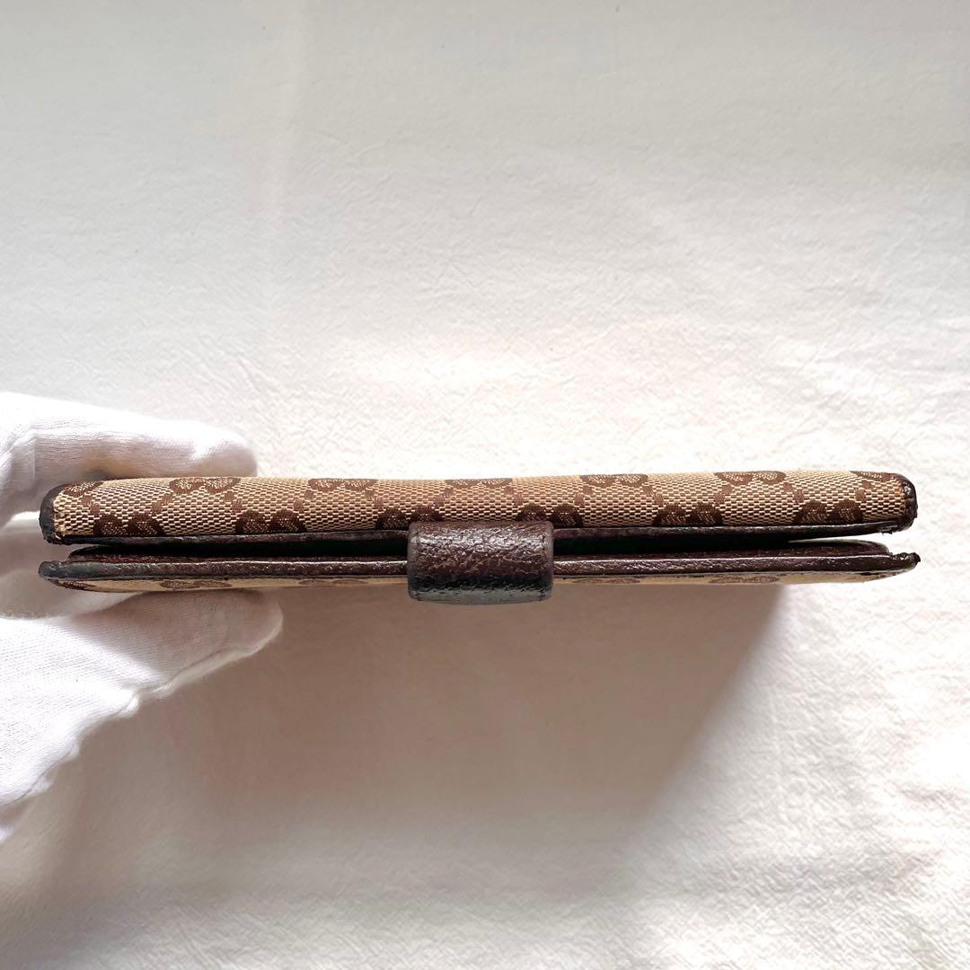 グッチ　長財布　GGキャンバス　ロゴプレート　Wホック　ブラウン　1118-④