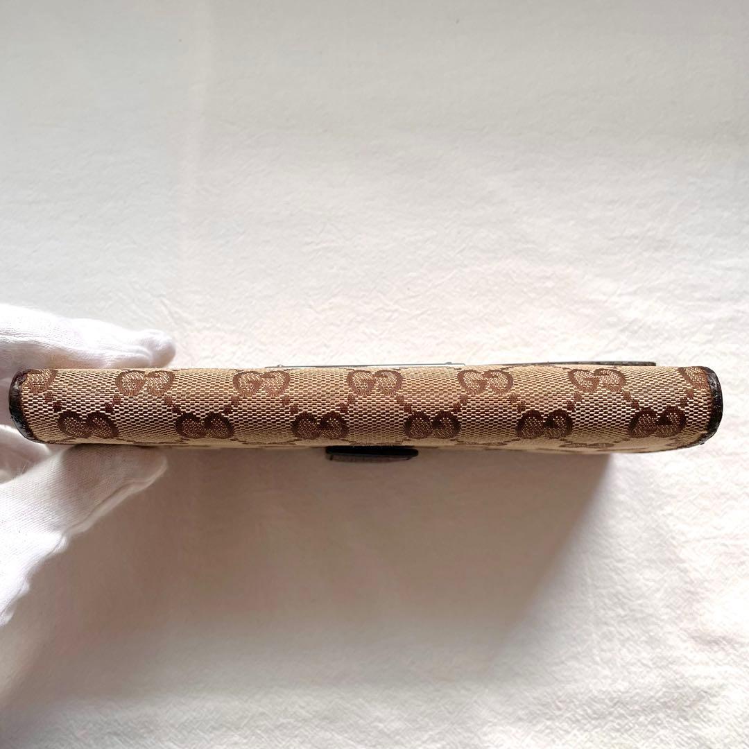 グッチ　長財布　GGキャンバス　ロゴプレート　Wホック　ブラウン　1118-④