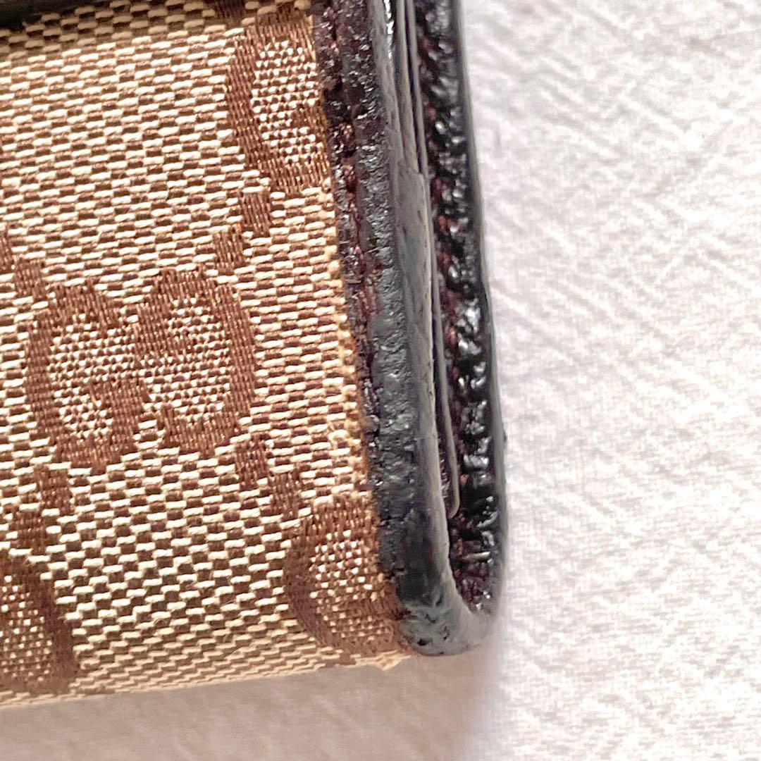 グッチ　長財布　GGキャンバス　ロゴプレート　Wホック　ブラウン　1118-④