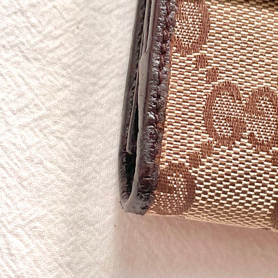 グッチ　長財布　GGキャンバス　ロゴプレート　Wホック　ブラウン　1118-④