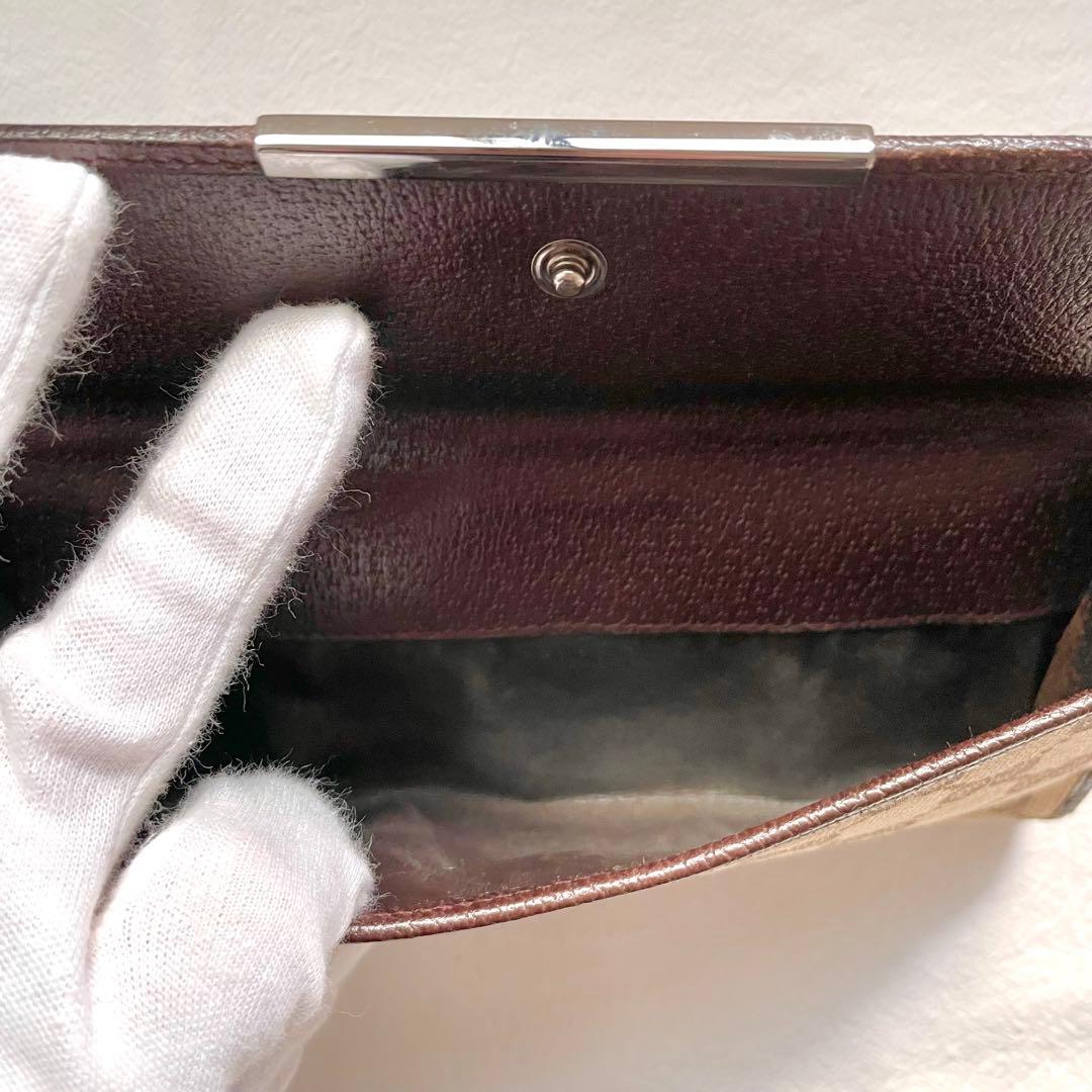 グッチ　長財布　GGキャンバス　ロゴプレート　Wホック　ブラウン　1118-④