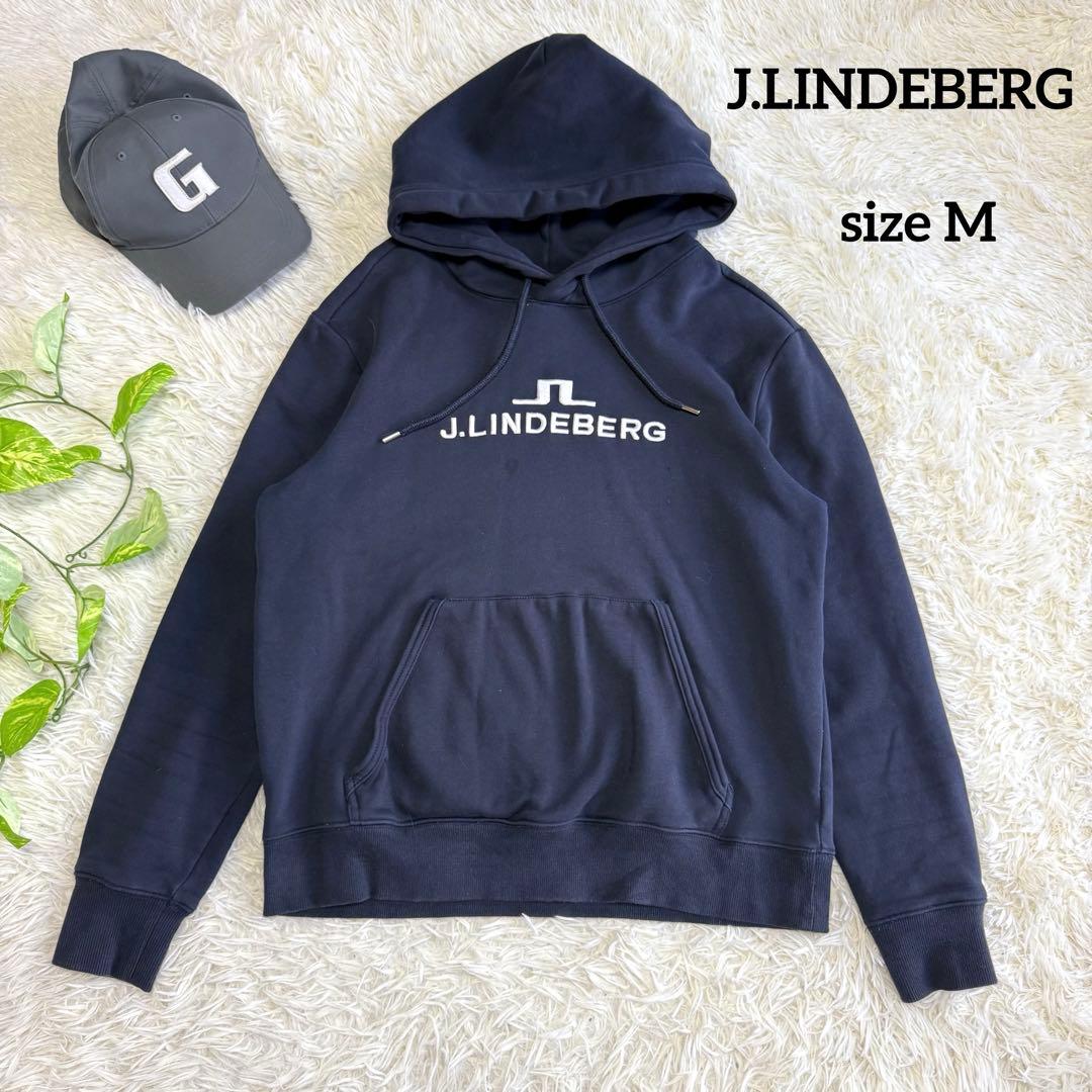 【ジェイリンドバーグ】美品 パーカー ネイビー 刺繍ロゴ Mサイズ メンズ