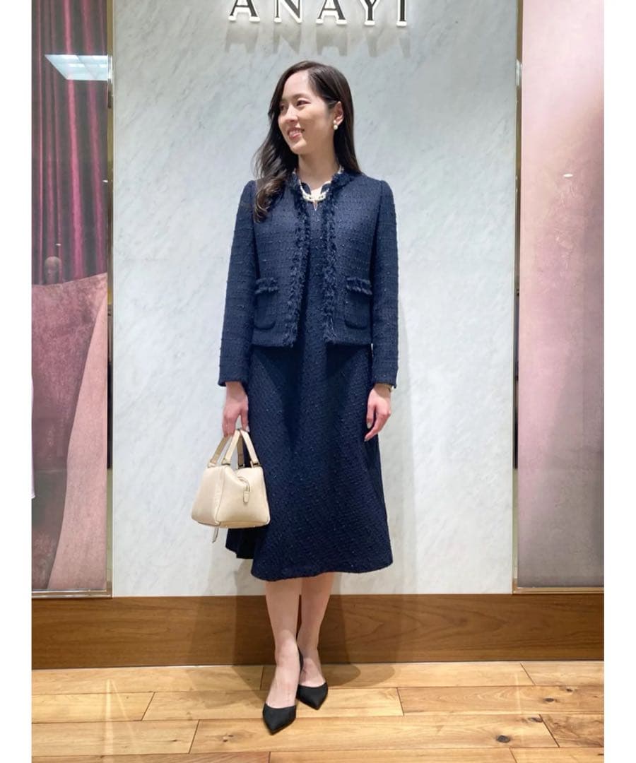 アナイANAYI ミックスツィードノーカラー ジャケット36