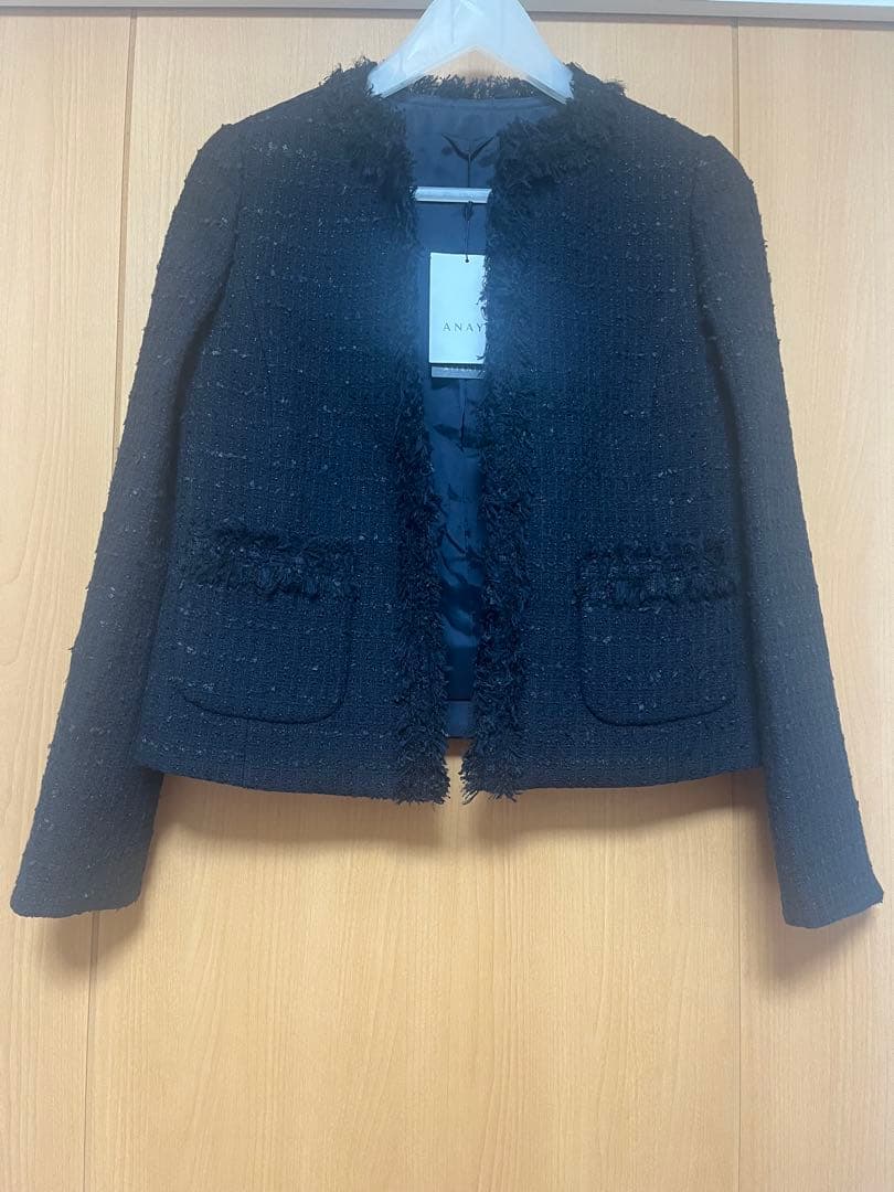 アナイANAYI ミックスツィードノーカラー ジャケット36