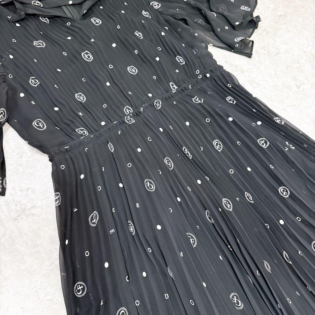 極美品✨セルフォード　ボウタイプリーツワンピース　ロゴ入り　フレア　Aライン