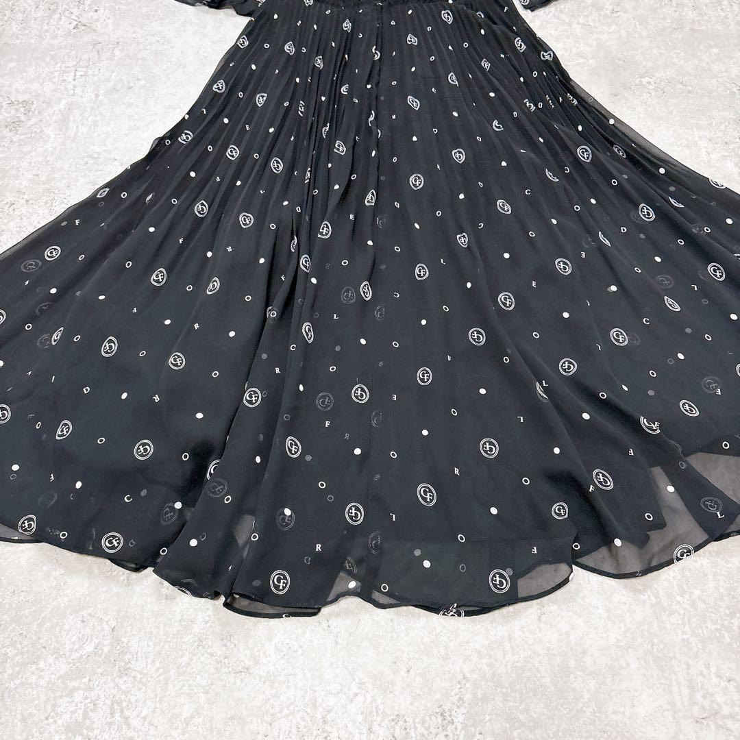 極美品✨セルフォード　ボウタイプリーツワンピース　ロゴ入り　フレア　Aライン