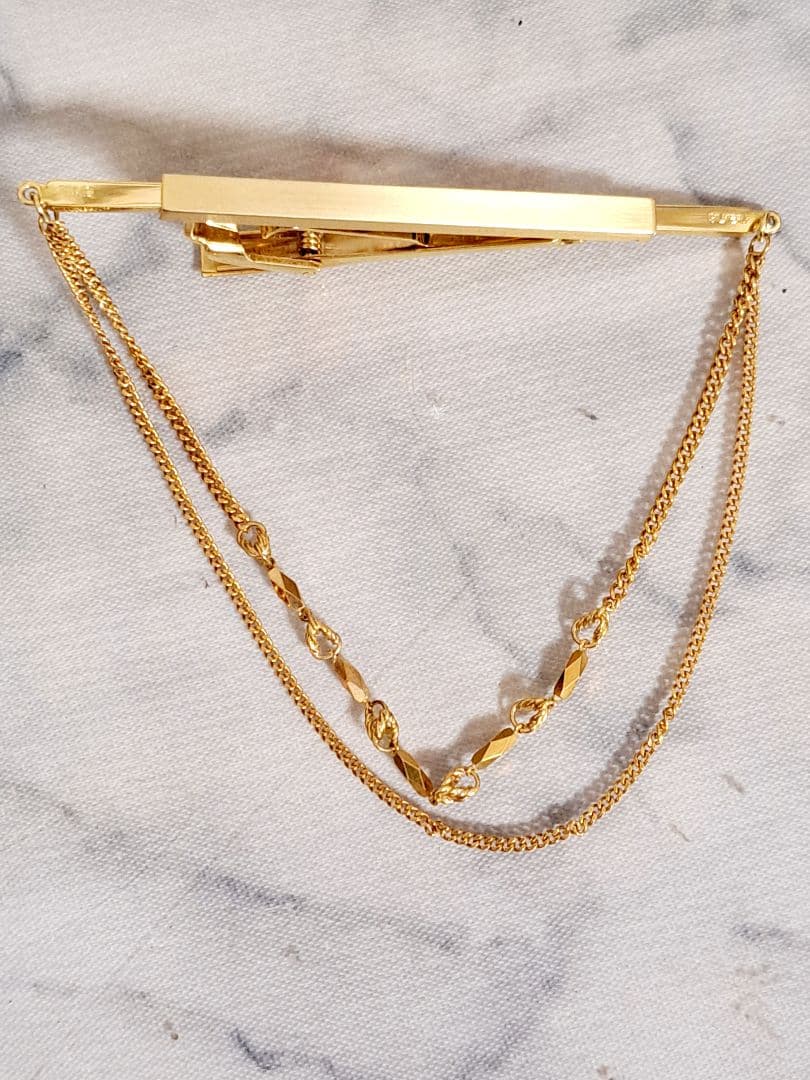 【Lion Star】ゴールド ネクタイピン チェーン付き スライド式 刻印