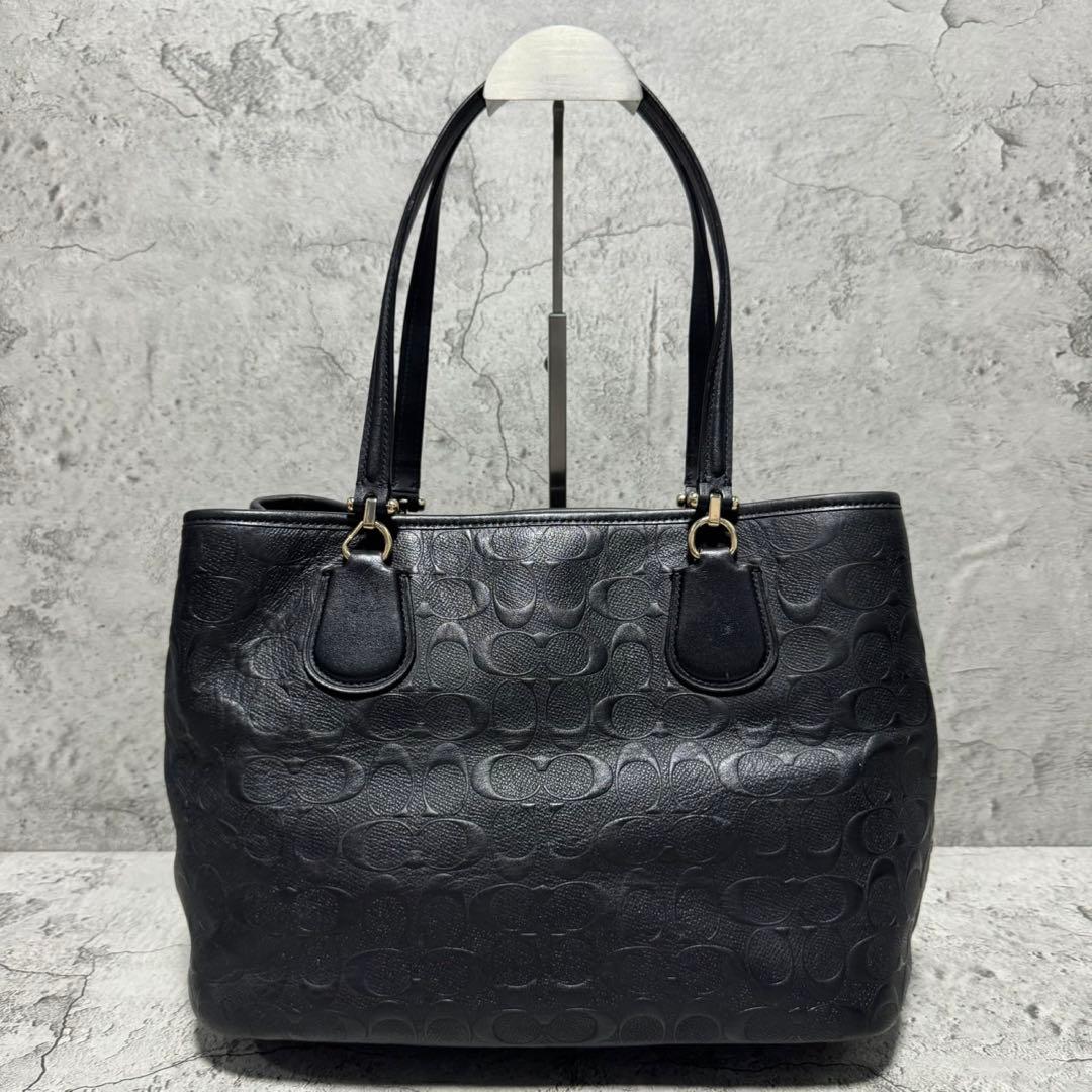極美品✨️A4可 コーチ トートバッグ エンボス加工 チャーム レザー 黒