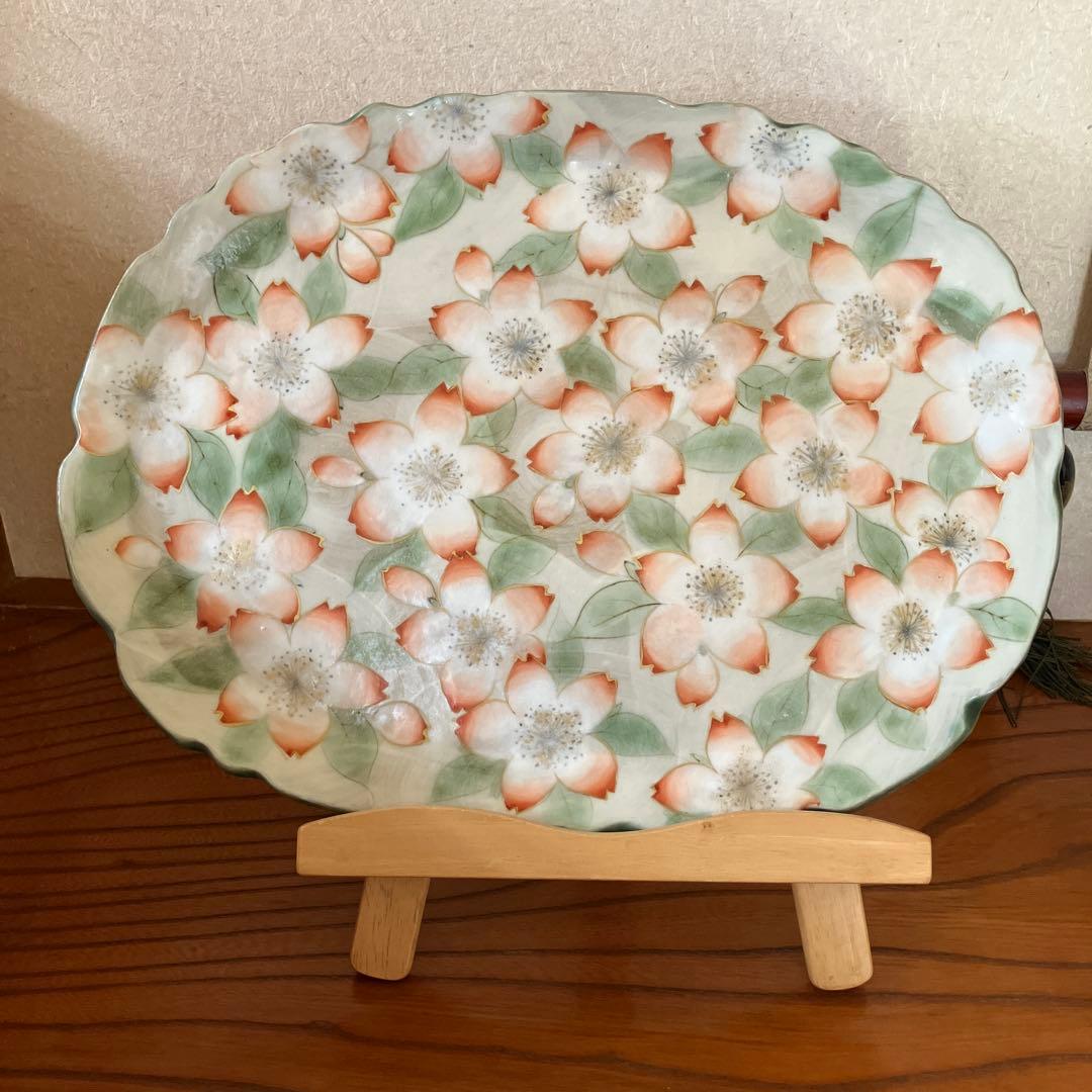 京都清水焼　陶葊の桜柄楕円皿