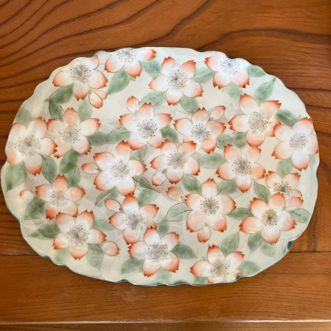 京都清水焼　陶葊の桜柄楕円皿