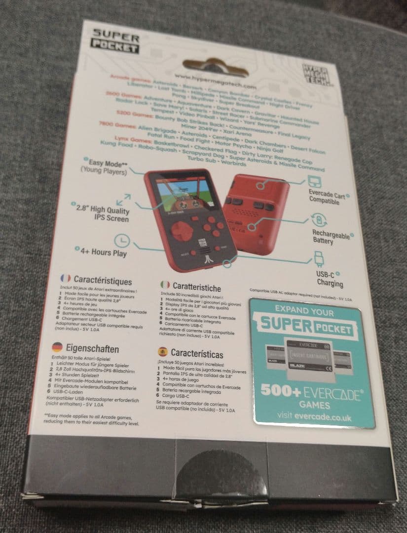 EVERCADE　Atari Super Pocket ポータブルゲーム機 赤