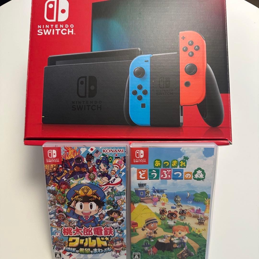 Nintendo Switch 青/赤 本体、どう森・桃鉄ワールド