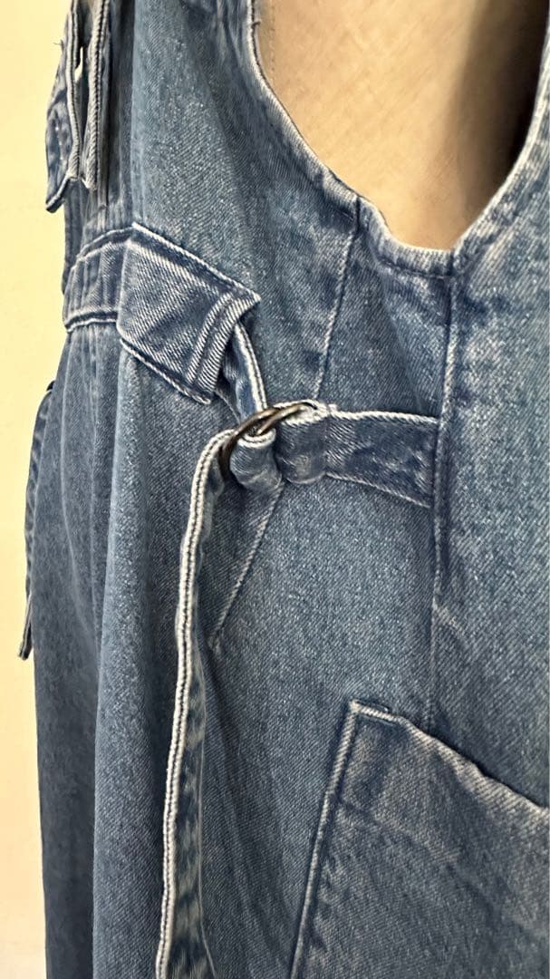 KHA:KI (カーキ) デニム Vネック オーバーオール