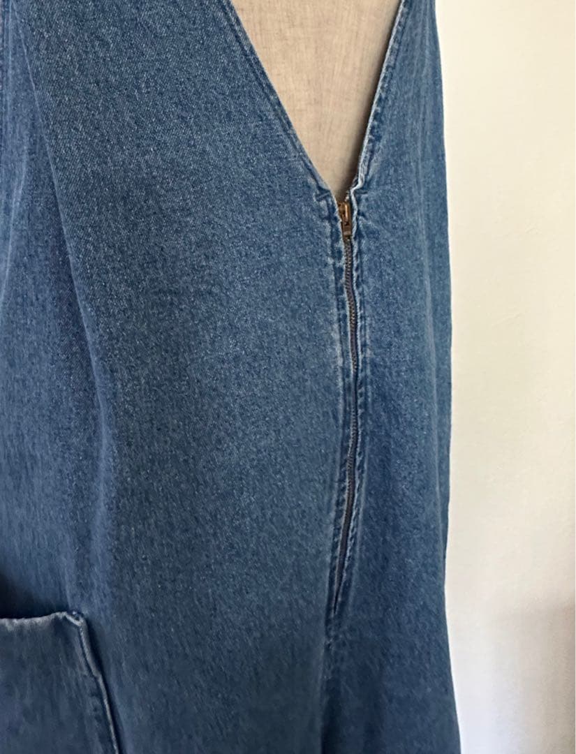 KHA:KI (カーキ) デニム Vネック オーバーオール