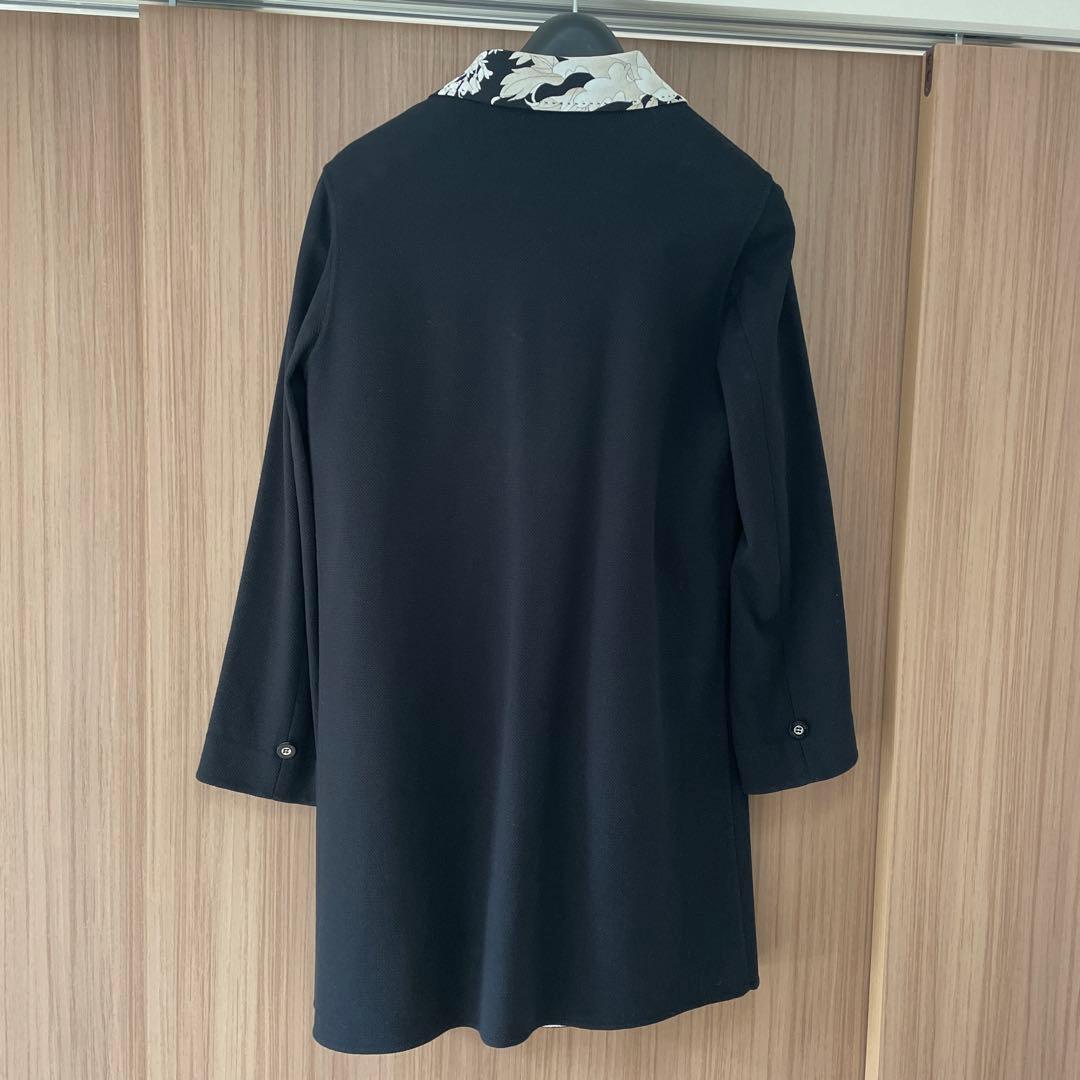 LEONARD 黒 チェスターコート フラワー襟