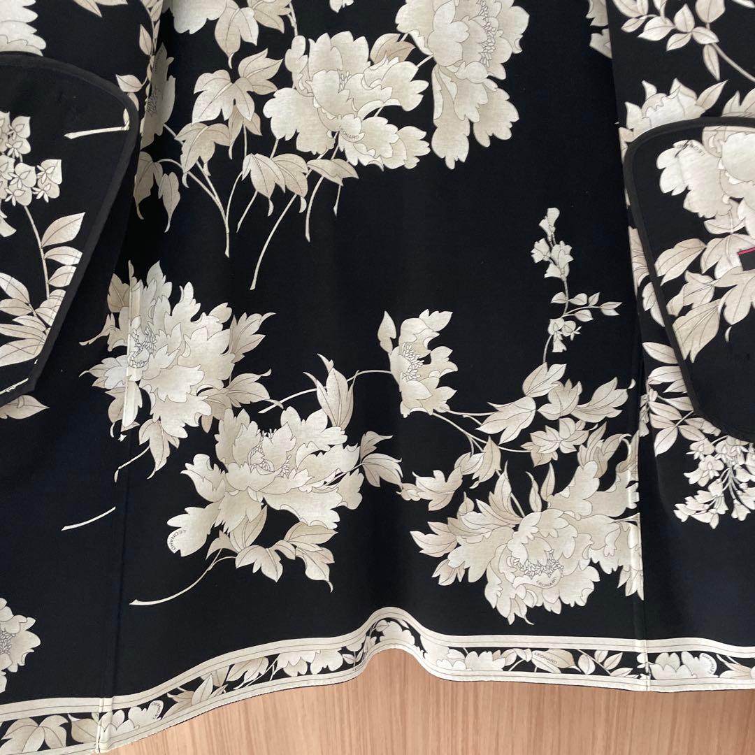 LEONARD 黒 チェスターコート フラワー襟