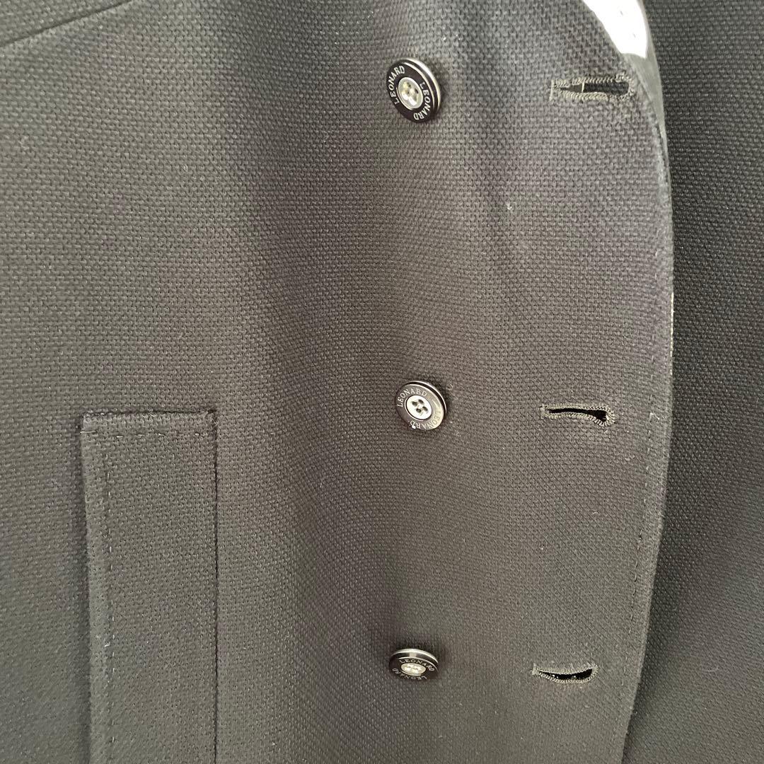 LEONARD 黒 チェスターコート フラワー襟