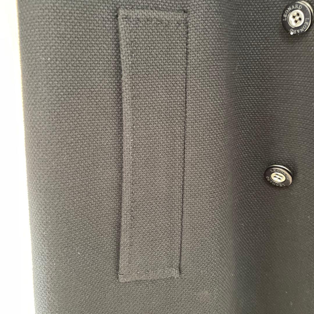 LEONARD 黒 チェスターコート フラワー襟