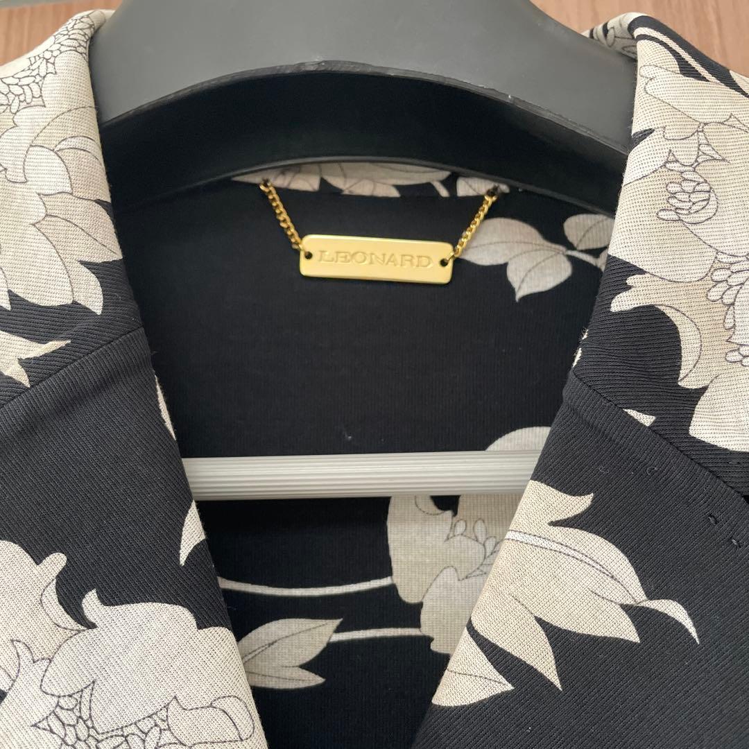 LEONARD 黒 チェスターコート フラワー襟