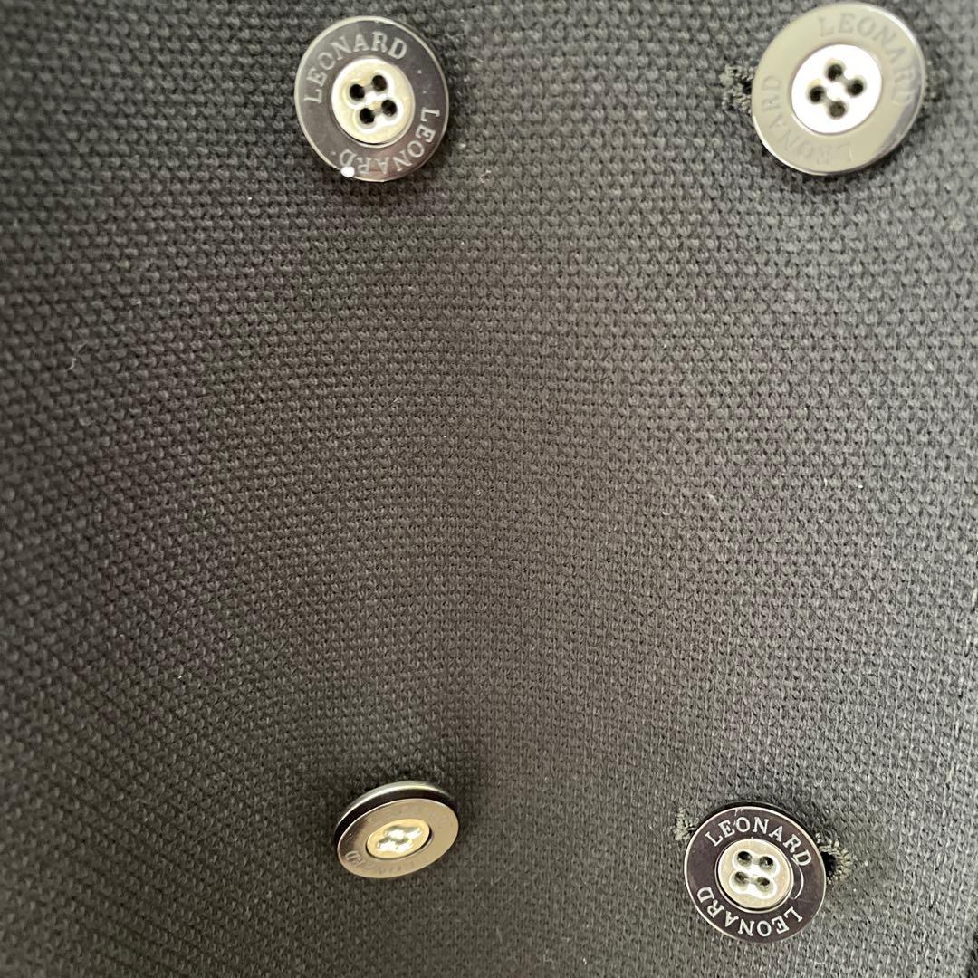 LEONARD 黒 チェスターコート フラワー襟