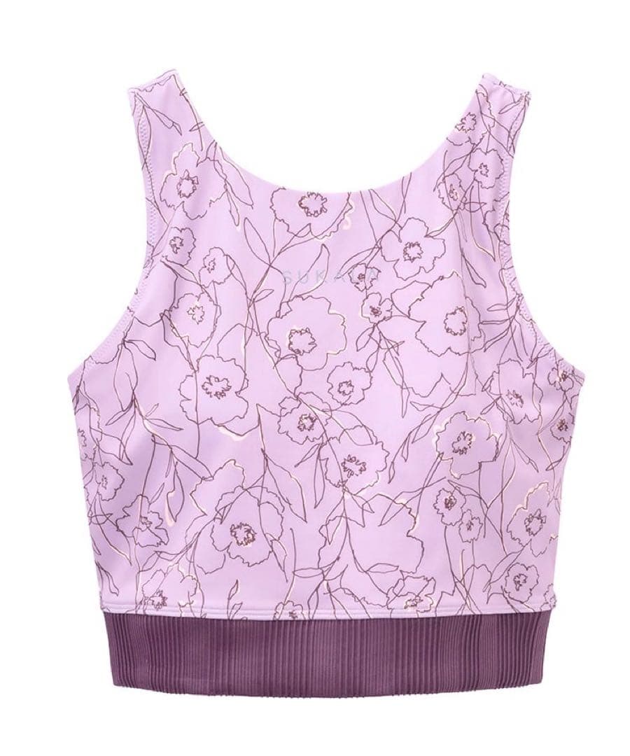 スカラー　花柄薄紫色ヨガトップス