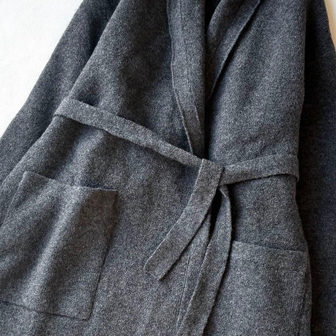 45R 圧縮ウール　ニットガウンコート　カシュクール　ベルト　チャコールグレー
