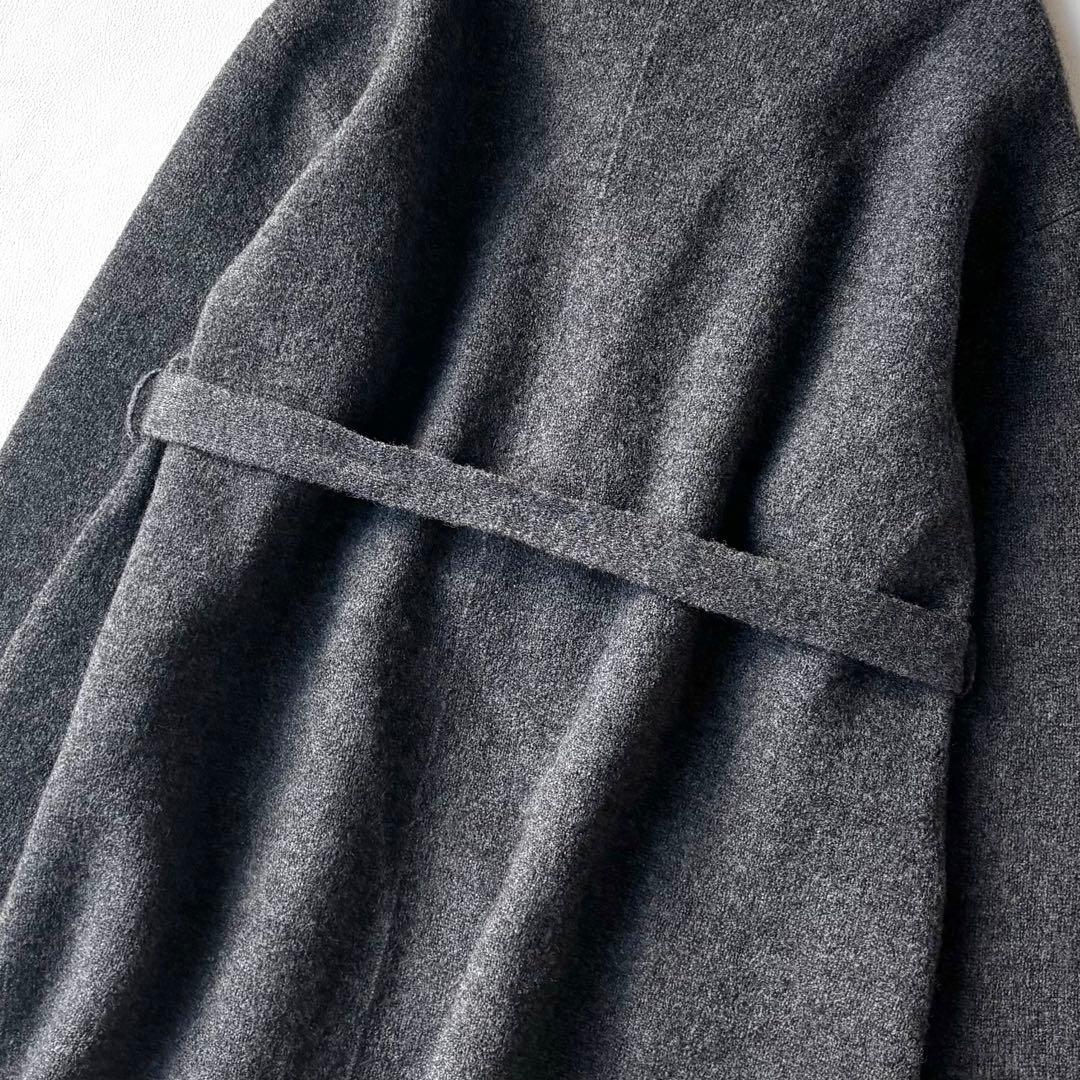 45R 圧縮ウール　ニットガウンコート　カシュクール　ベルト　チャコールグレー