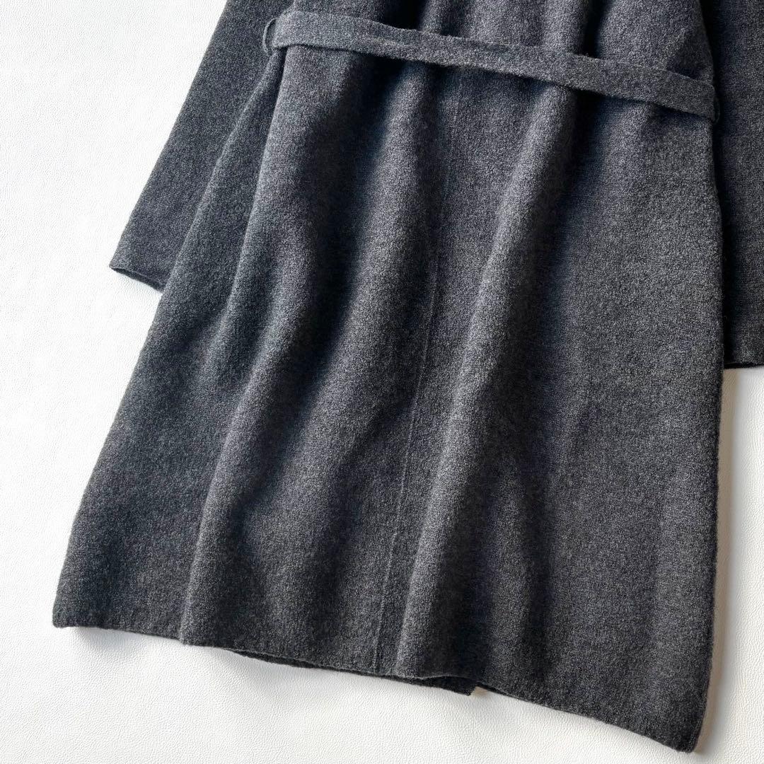 45R 圧縮ウール　ニットガウンコート　カシュクール　ベルト　チャコールグレー