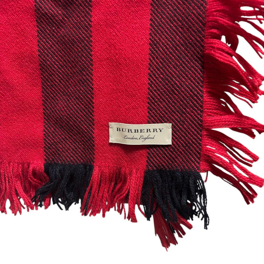 未使用　タグ付き　バーバリー　マフラー　ロング　フリンジ　赤　黒　チェック