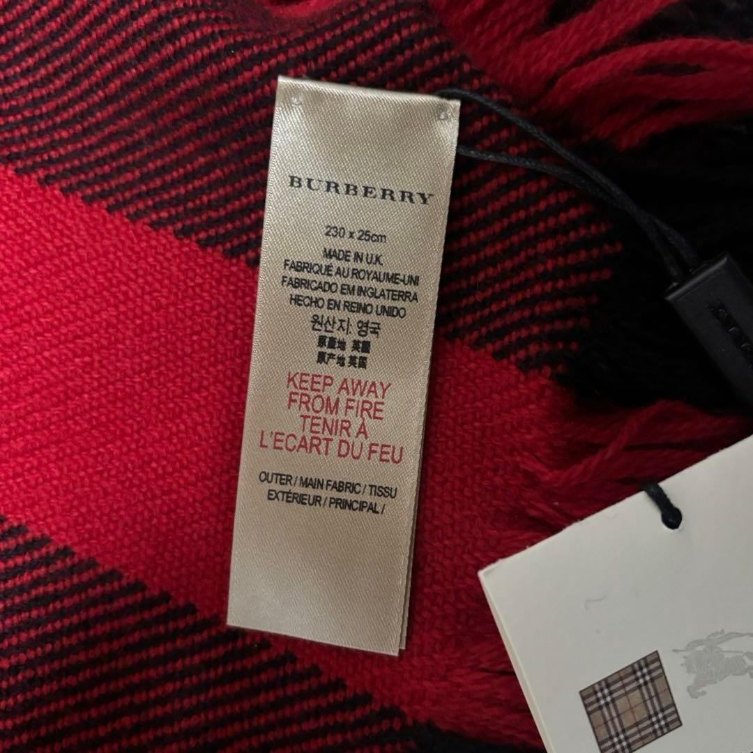 未使用　タグ付き　バーバリー　マフラー　ロング　フリンジ　赤　黒　チェック