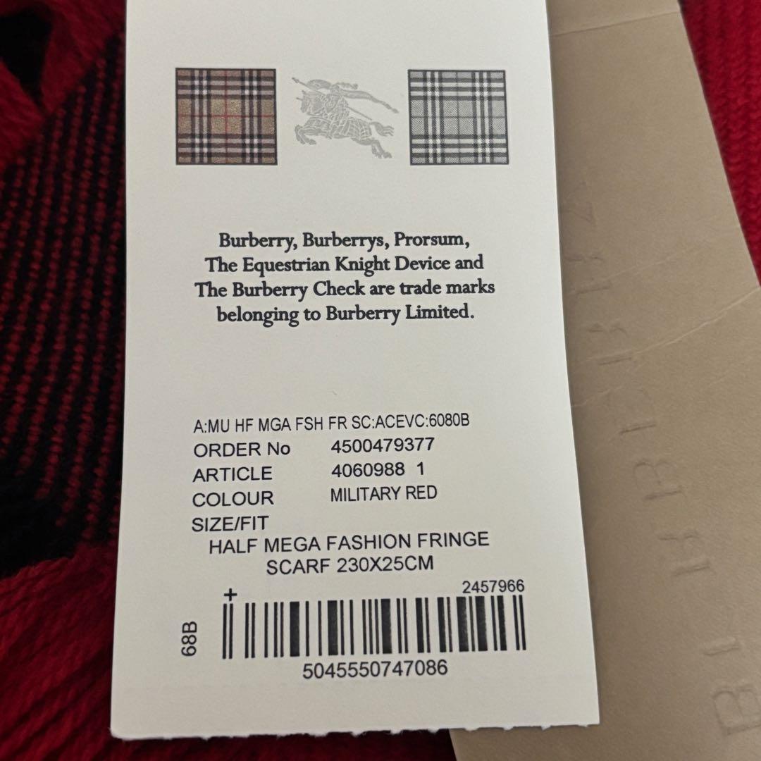 未使用　タグ付き　バーバリー　マフラー　ロング　フリンジ　赤　黒　チェック