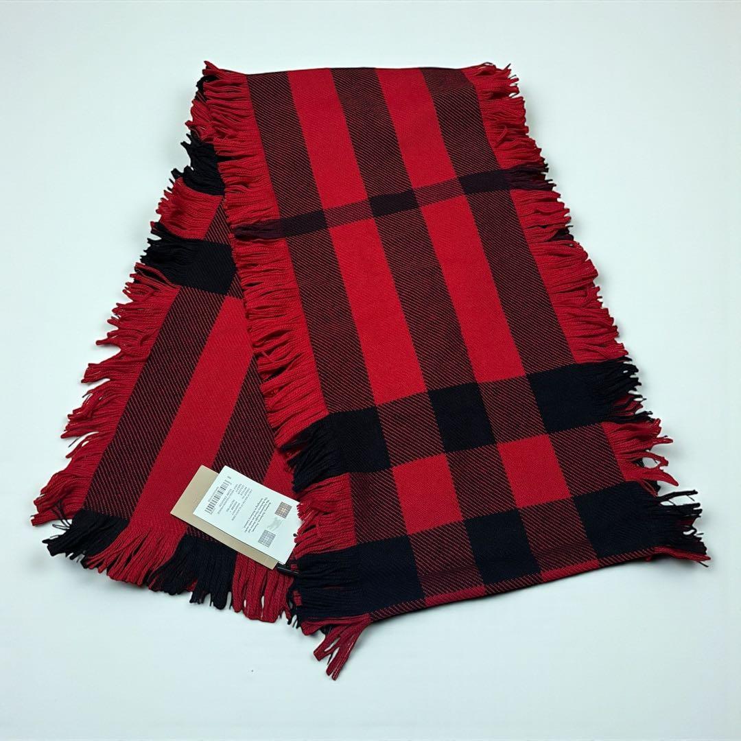 未使用　タグ付き　バーバリー　マフラー　ロング　フリンジ　赤　黒　チェック