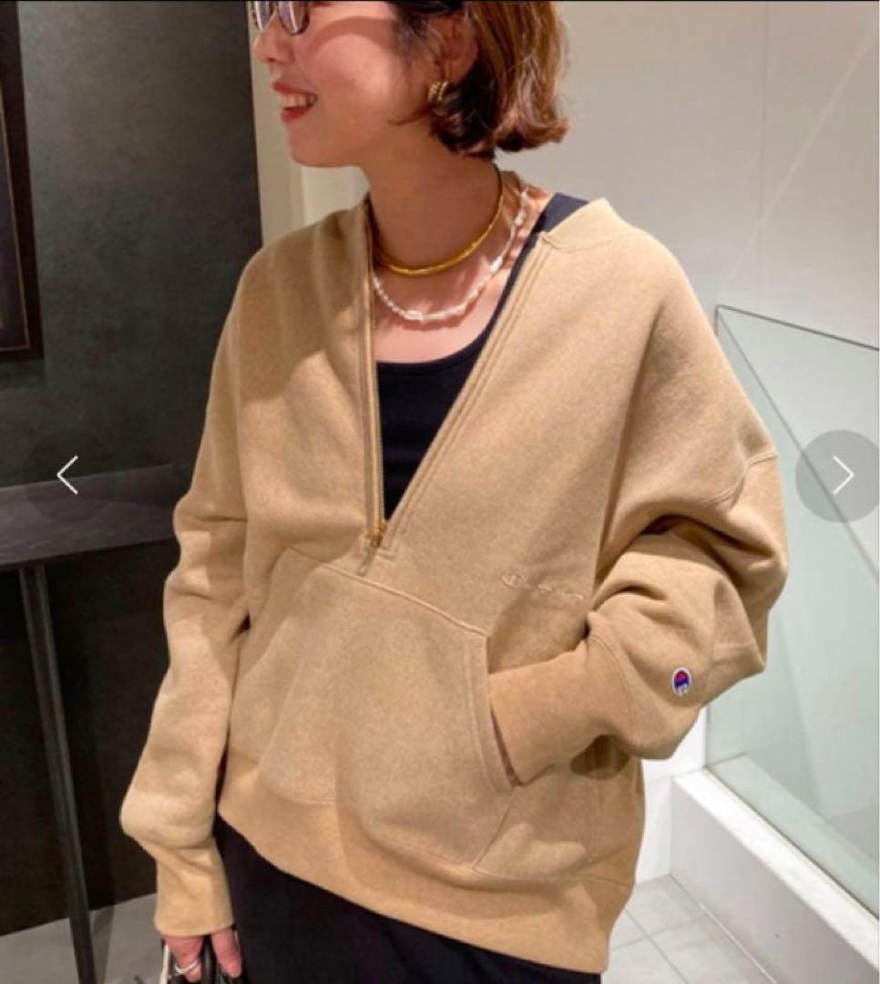 FRAMeWORK champion 別注 ハーフジップ ベージュ スウェット