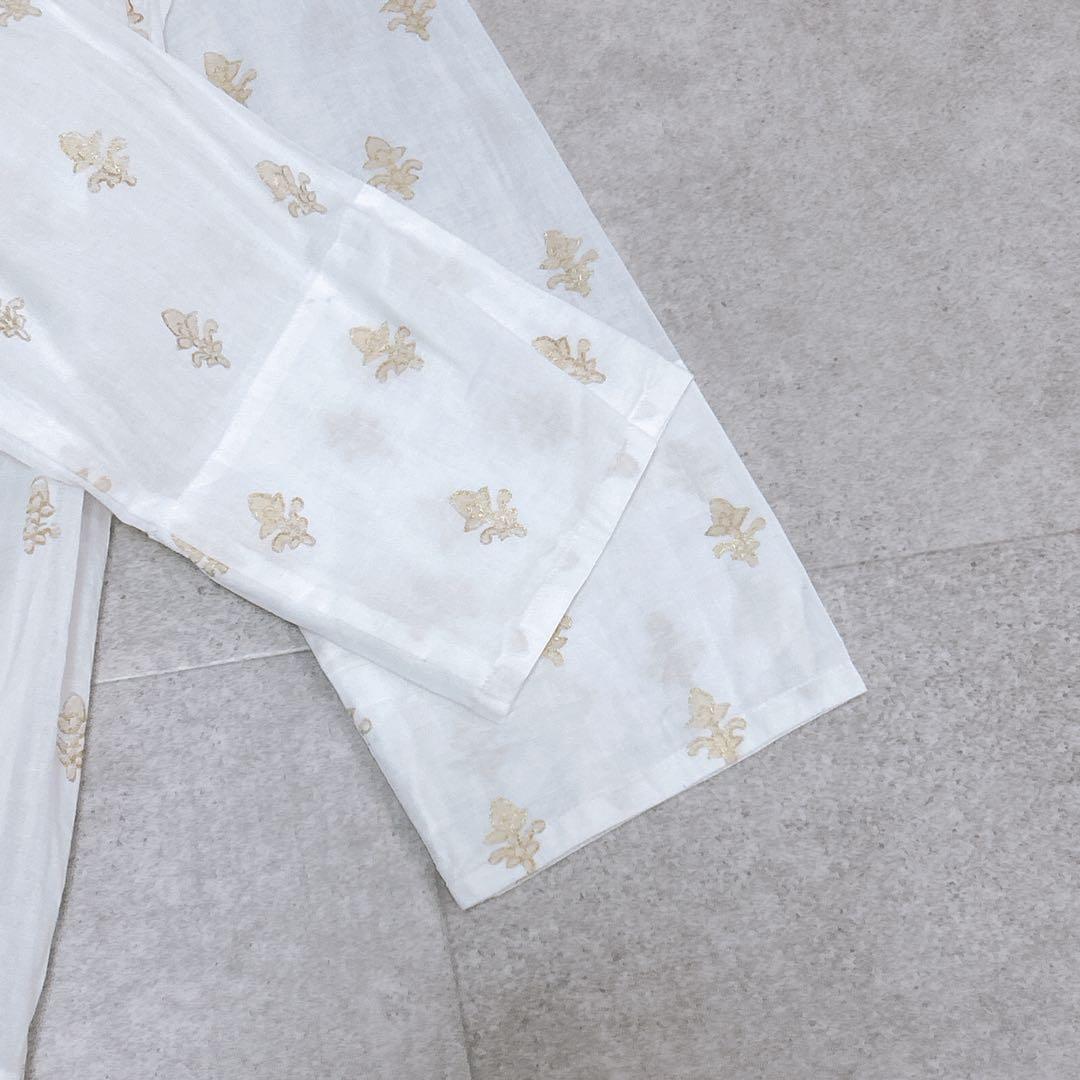 新品タグ付✨ヌキテパ コットンボイルホイルプリントティアードチュニック ホワイト