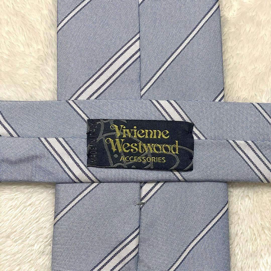 未使用タグ付　ヴィヴィアンウエストウッド　ネクタイ　青白　オーブ柄　ストライプ