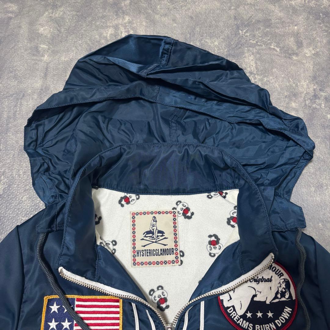 ヒステリックグラマー ワッペン ブルゾン 裏地パンダ 総柄 ヒスガール ネイビー