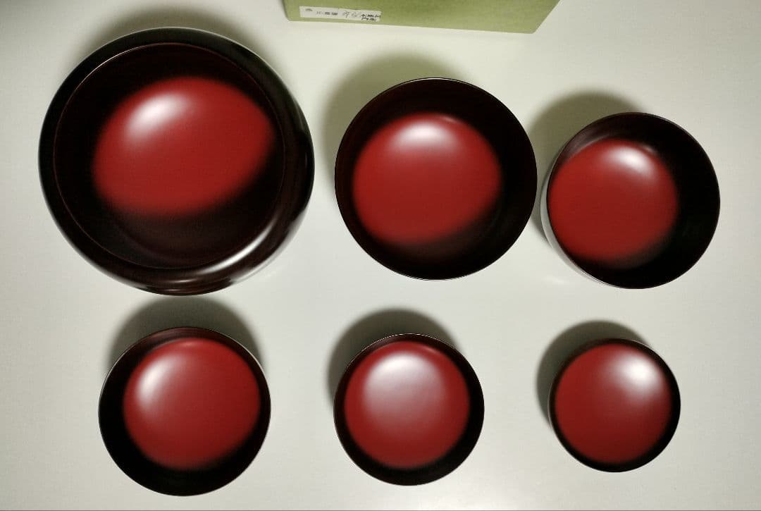 山中漆器　たに屋　木地呂内朱　ぼかし塗　応量器　1客　レアもの