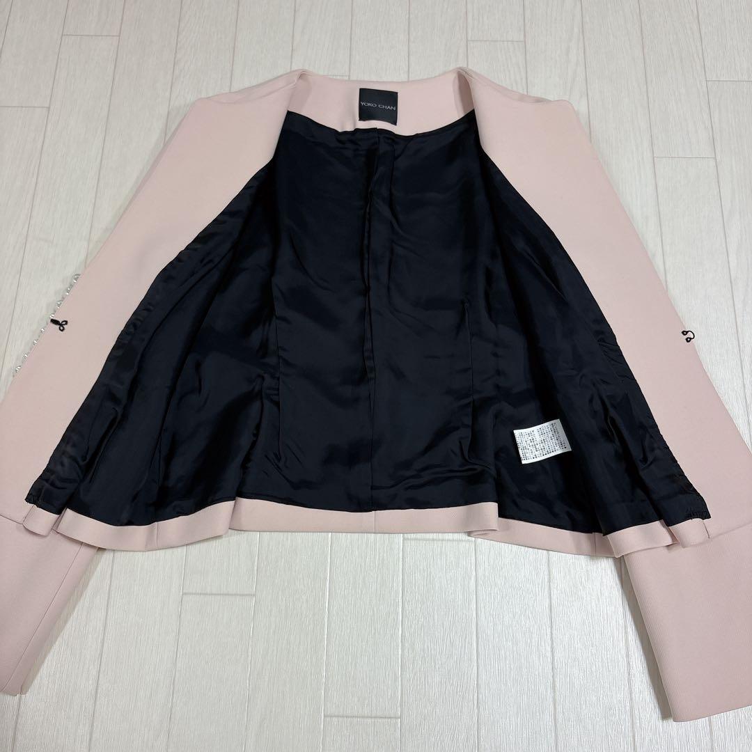 美品 YOKOCHAN ヨーコチャン パールノーカラージャケット ピンク 40