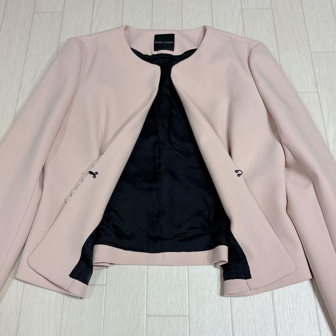 美品 YOKOCHAN ヨーコチャン パールノーカラージャケット ピンク 40