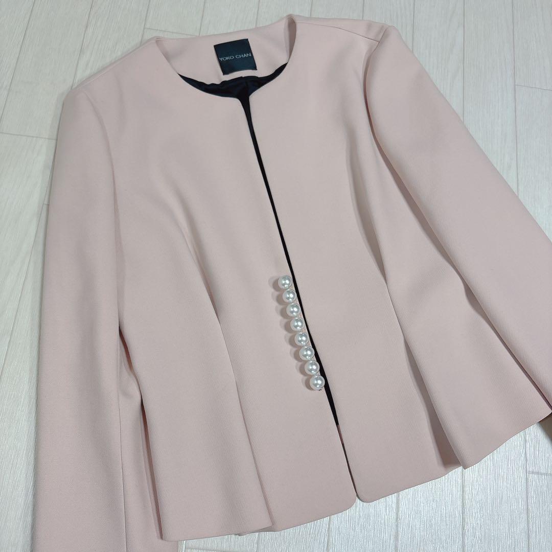 美品 YOKOCHAN ヨーコチャン パールノーカラージャケット ピンク 40