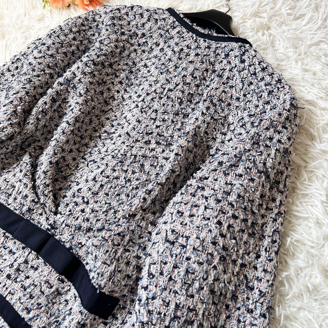 Drawer ドゥロワー ツイード ノーカラー ジャケット