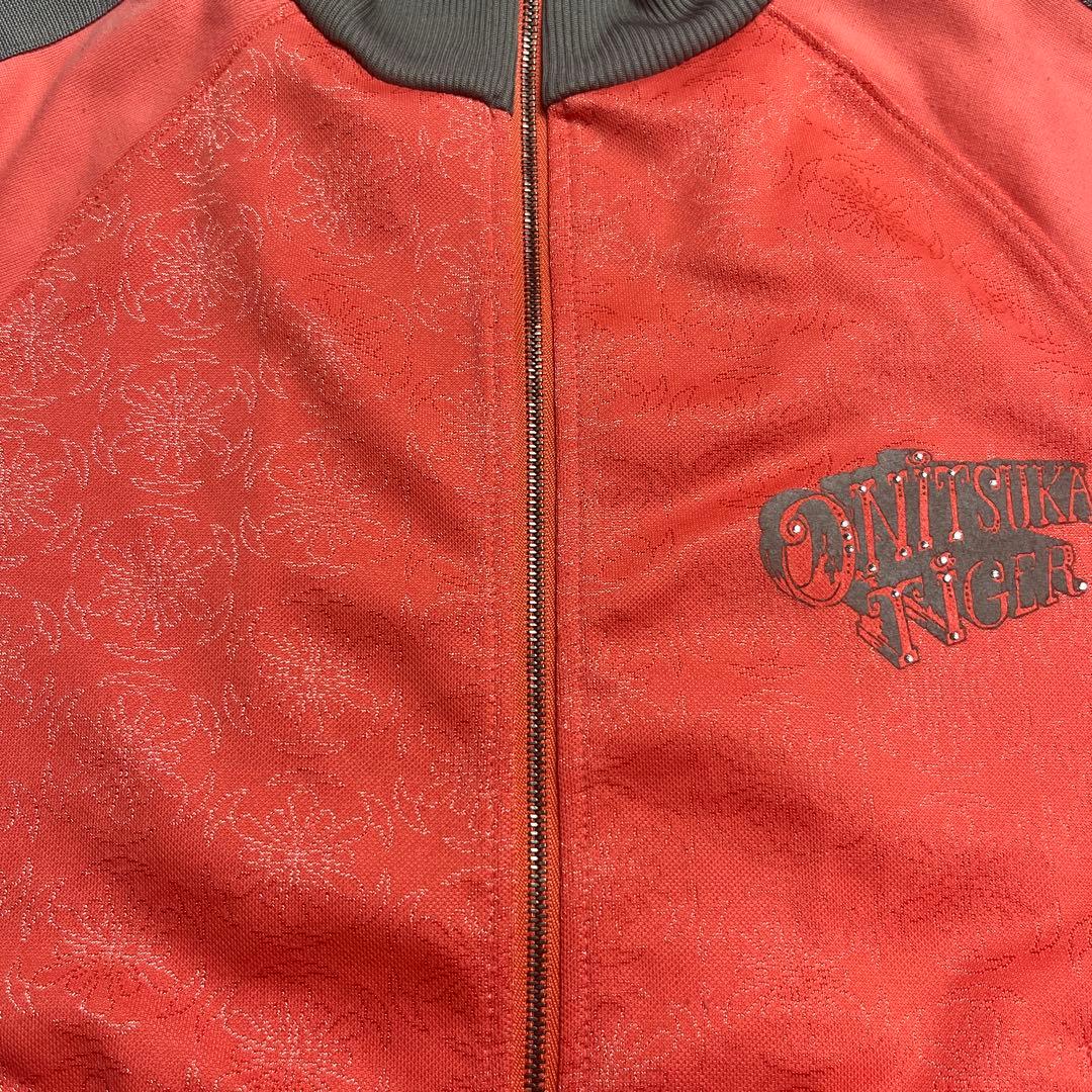 オニツカタイガー　総柄　背面タイガー刺繍　ラインストーン　トラックジャケット　L