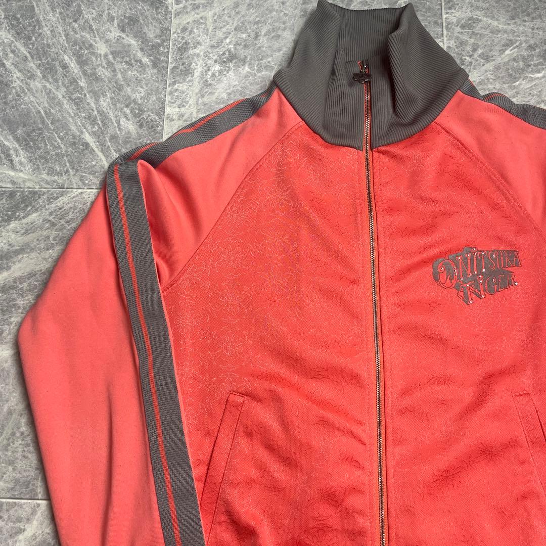 オニツカタイガー　総柄　背面タイガー刺繍　ラインストーン　トラックジャケット　L