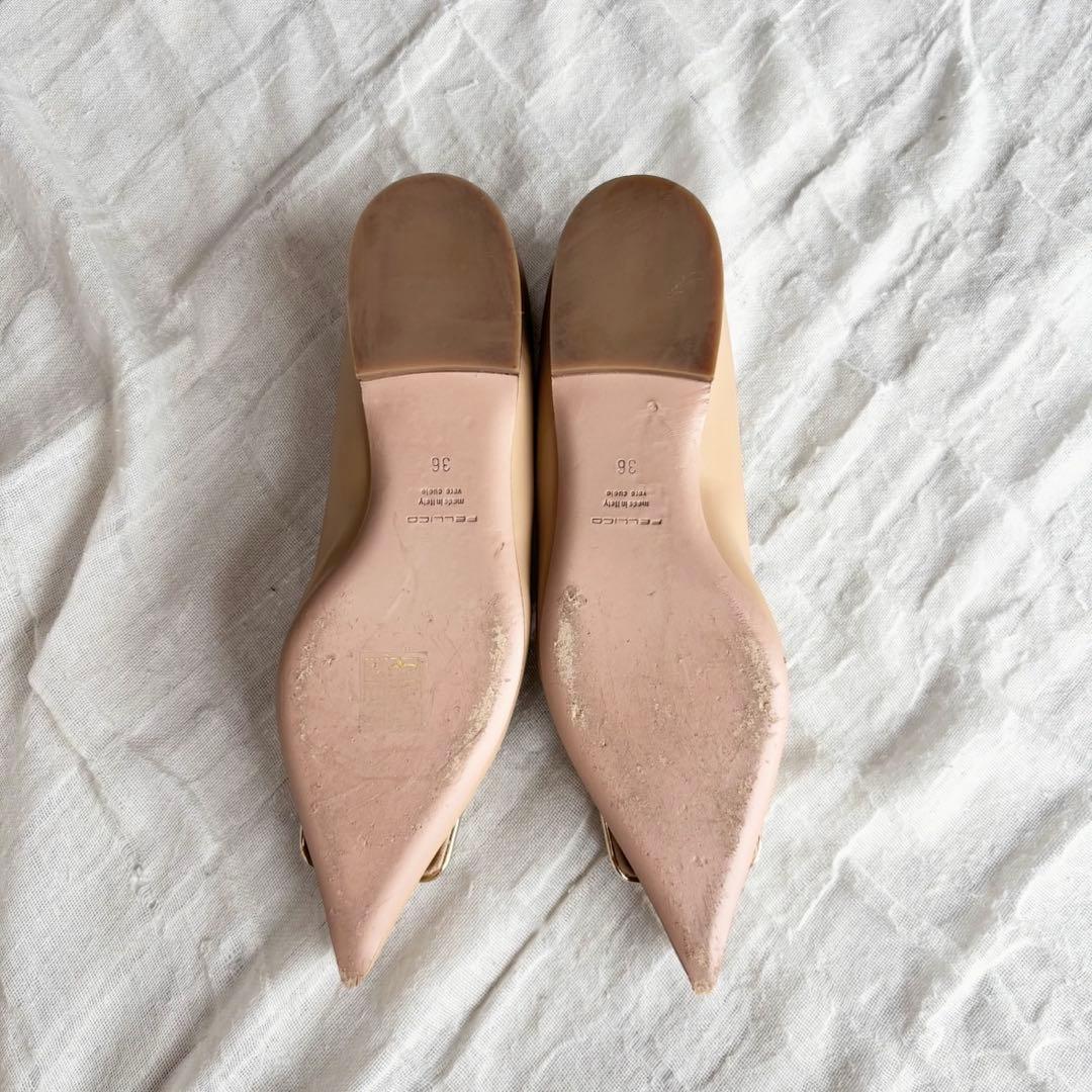 【美品】 ペリーコ フラットパンプス ローヒール バックル ポインテッドトゥ